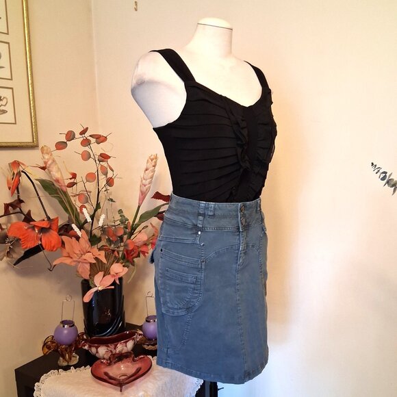 NWT I AM GIA Light Teal Blue Stretch Cotton Chic Knee Length Denim Skirt - Picture 11 of 16